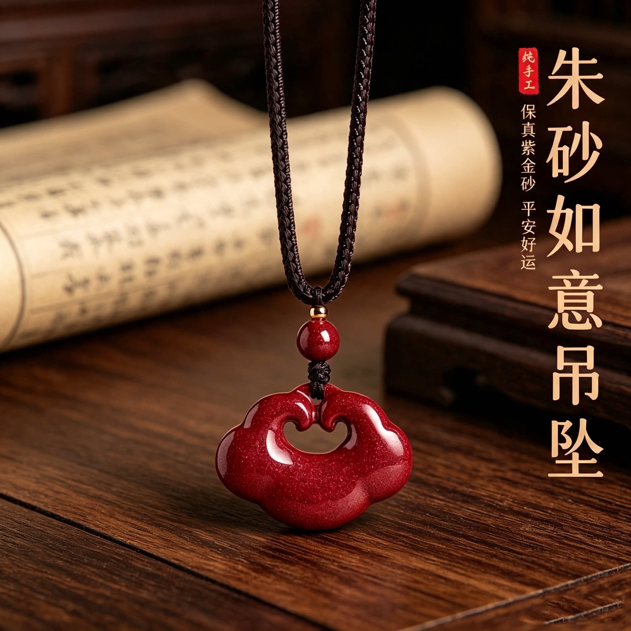 天然朱砂如意吊坠本命年转运