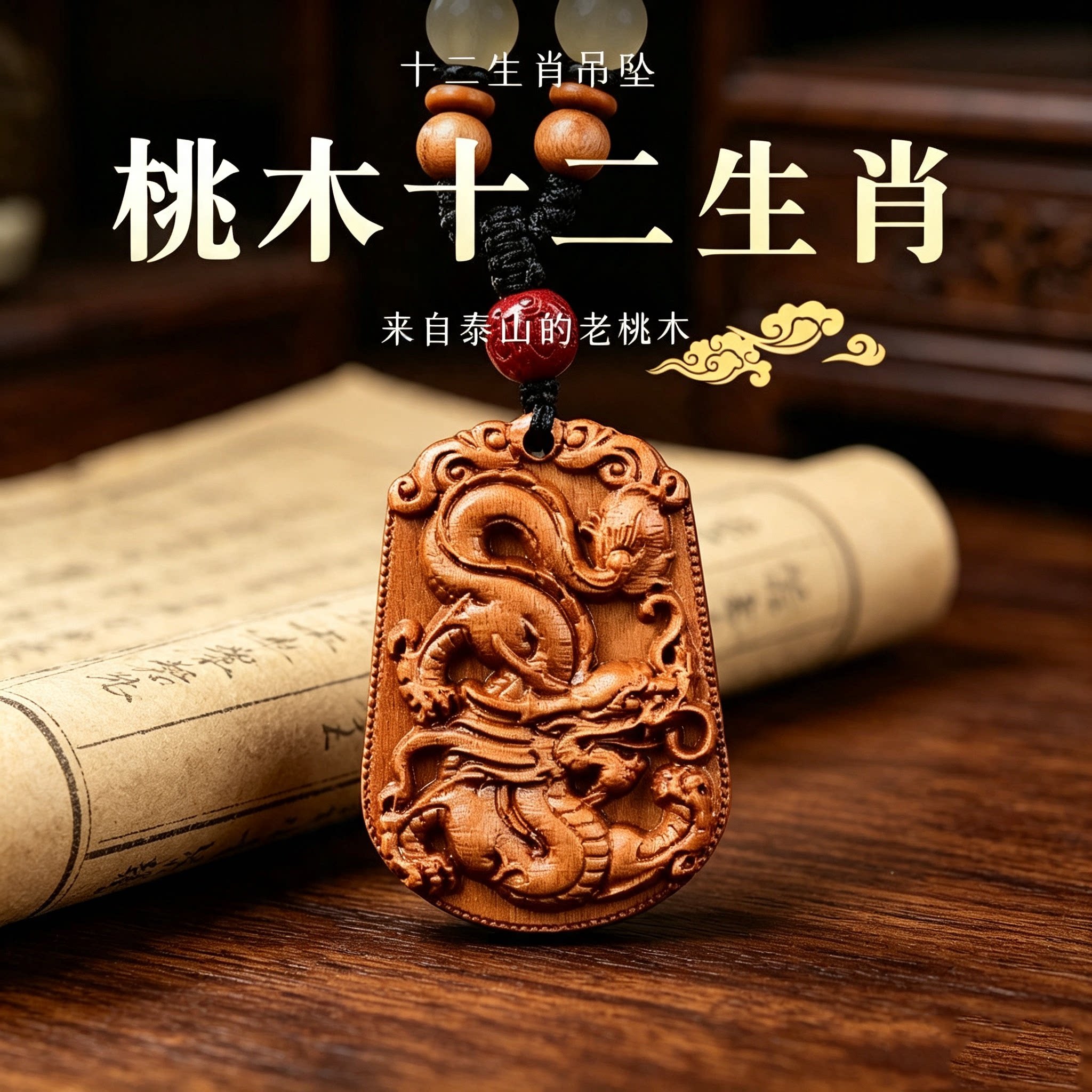 天然老桃木生肖本命年转运吊坠