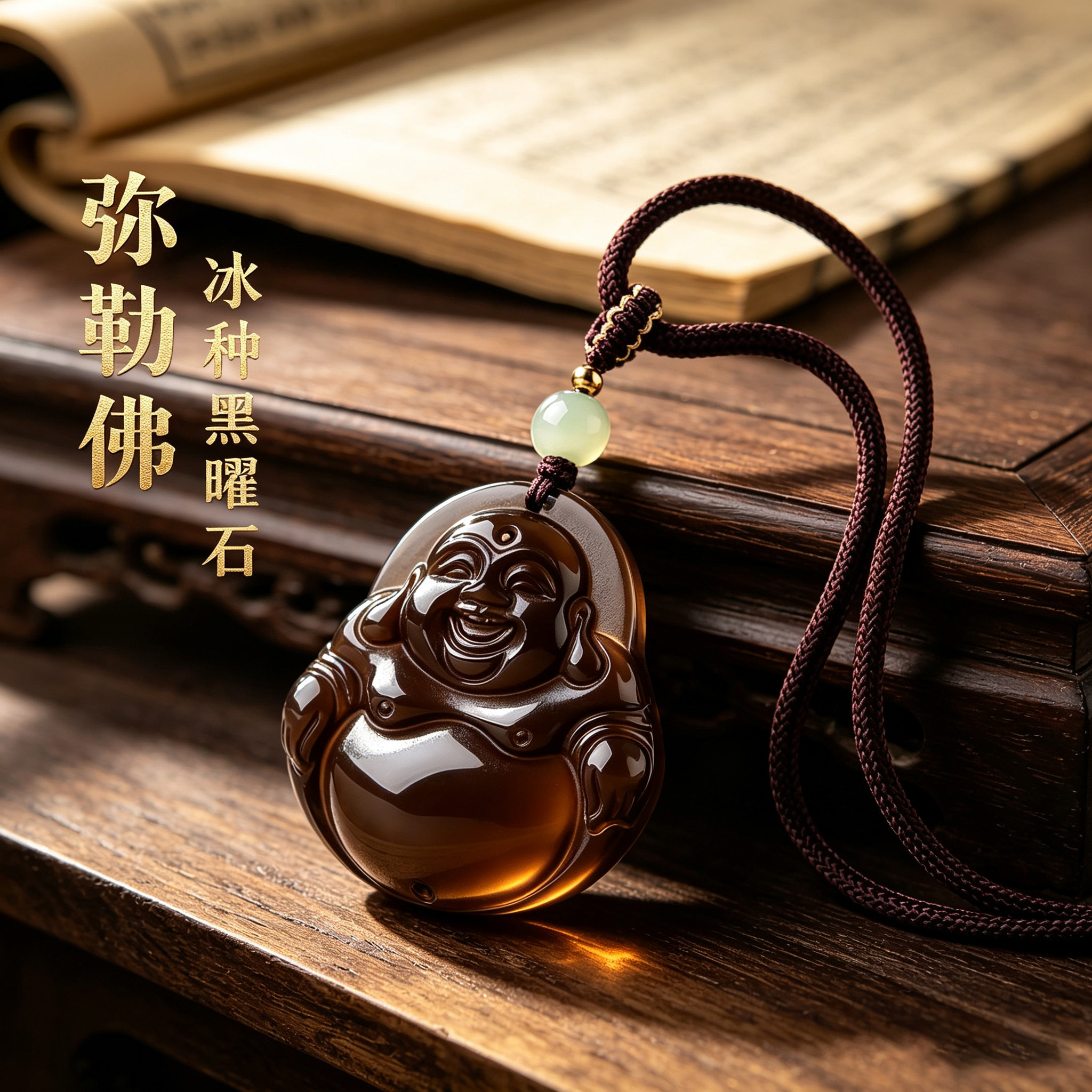 天然黑曜石弥勒佛本命年转运吊坠