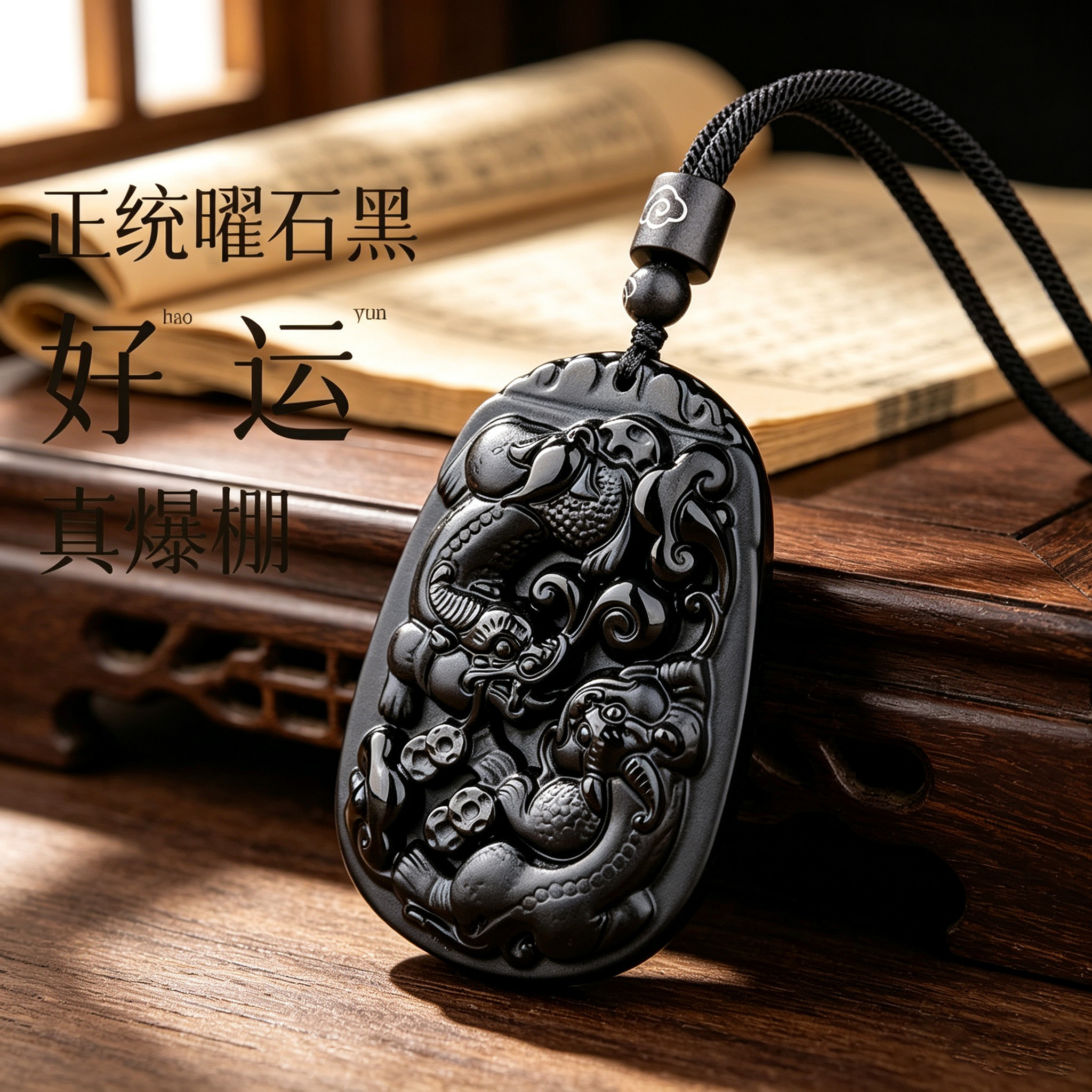 天然乌金黑曜石貔貅转运吊坠