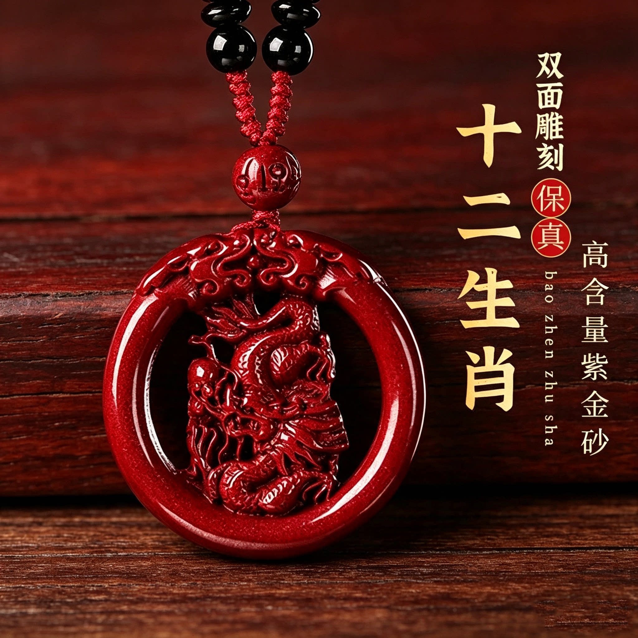 天然朱砂十二生肖本命年转运吊坠