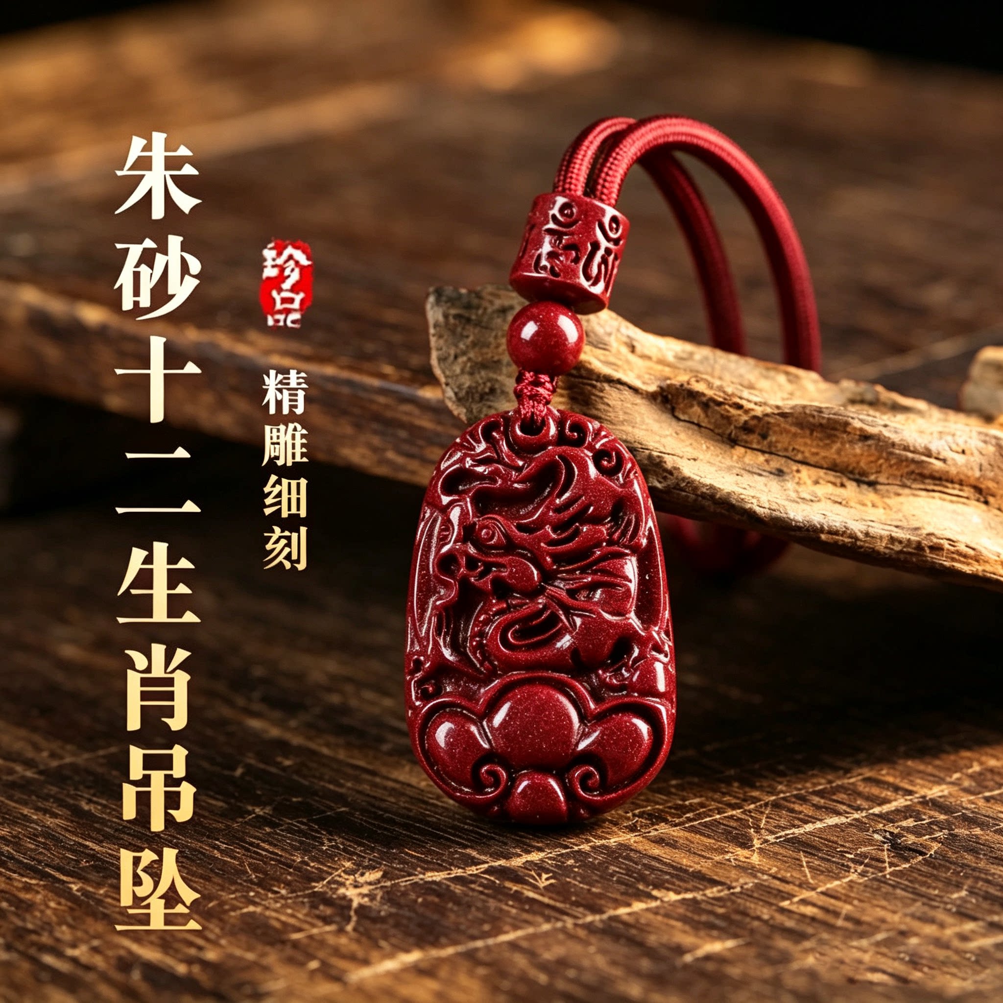 天然朱砂十二生肖本命年转运吊坠