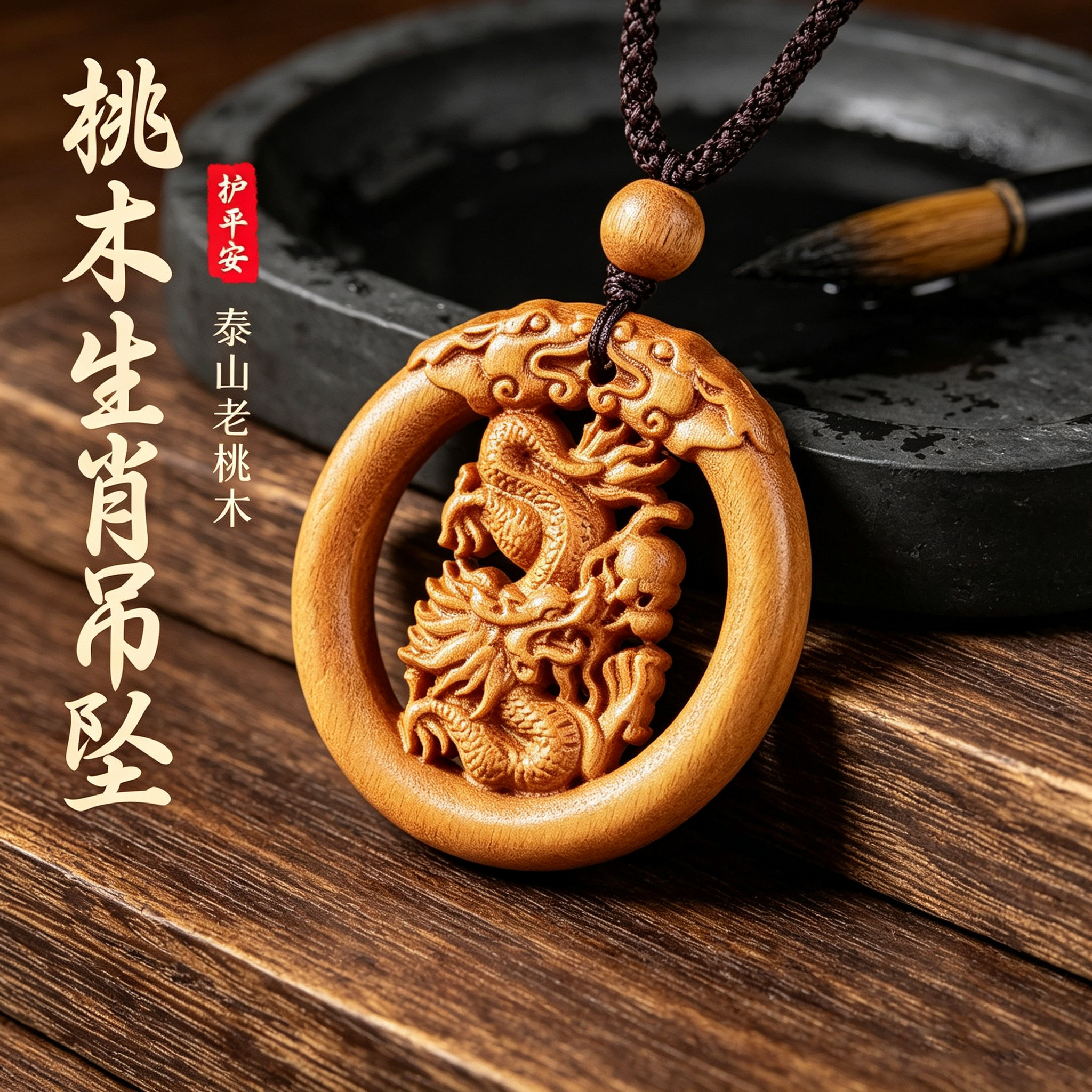 天然老桃木生肖本命年转运吊坠