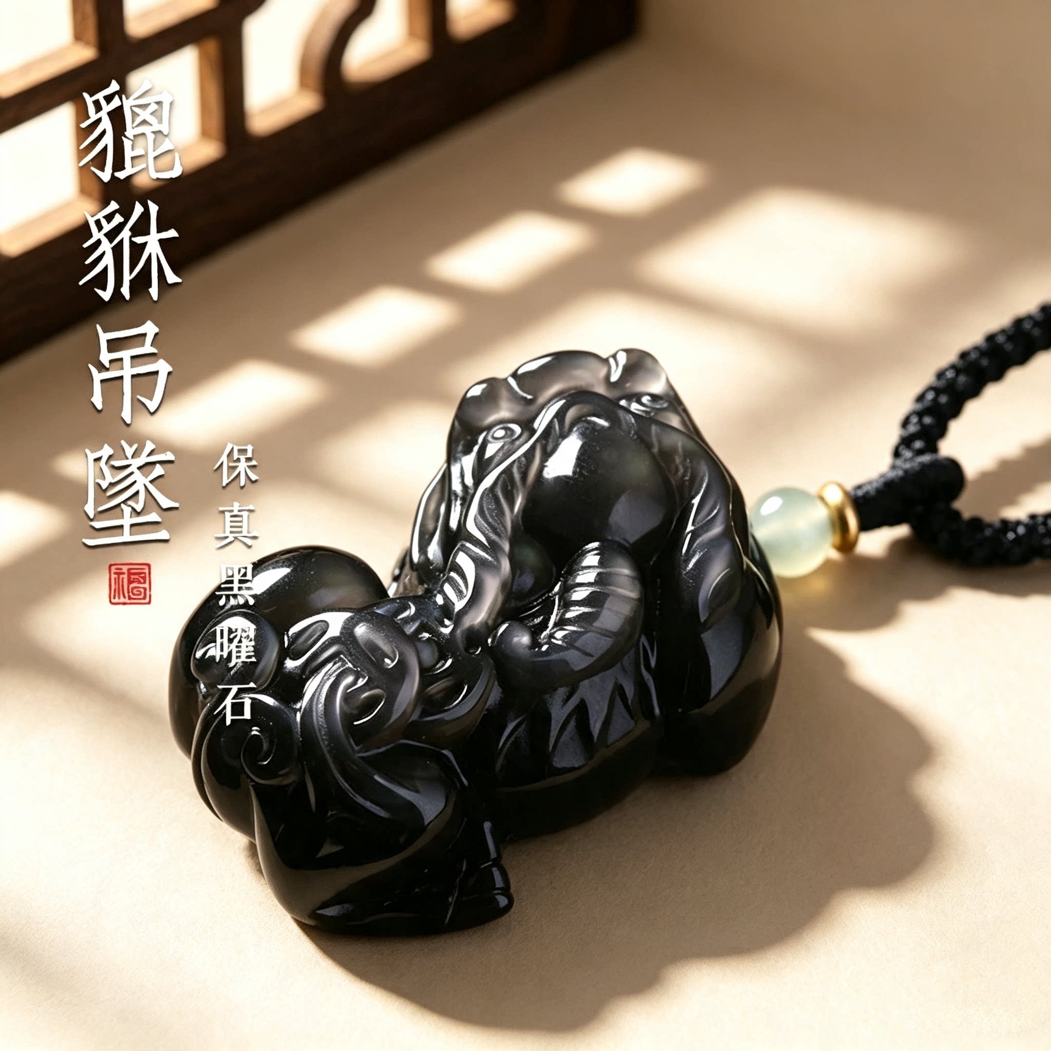 天然彩眼黑曜石貔貅转运吊坠