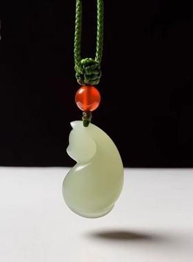 天然玉石小猫吊坠男女款玉石吉祥平安猫咪小众高级感挂坠百搭项链