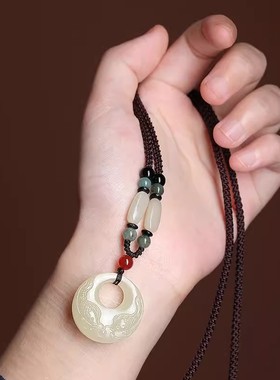 天然白玉年年有鱼吊坠毛衣链真玉玉佩玉石玉坠男女款项链情侣平安