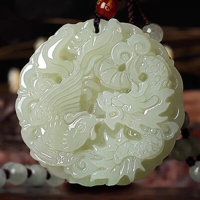 天然玉石龙凤玉佩吊坠项链玉石项链情侣吊坠男女同款挂件情侣玉坠