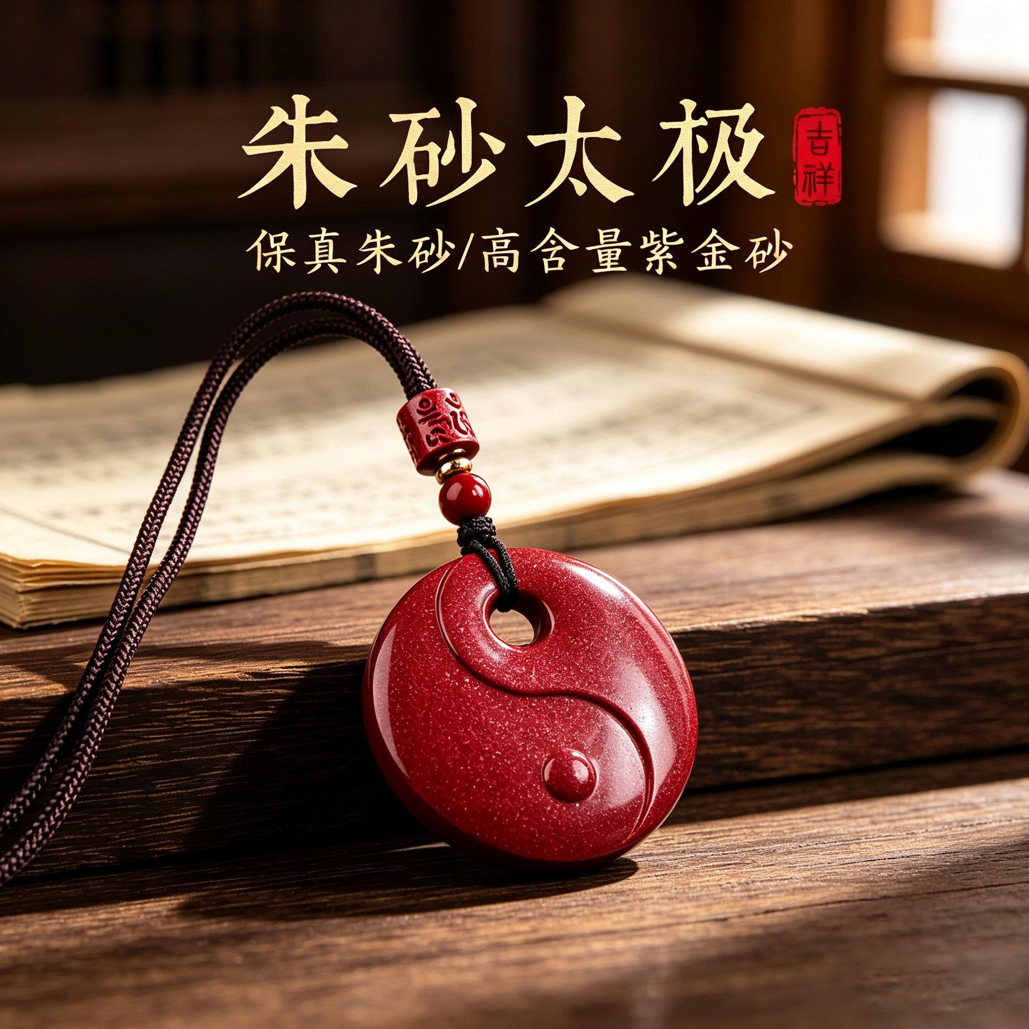 朱砂太极阴阳鱼本命年护身吊坠