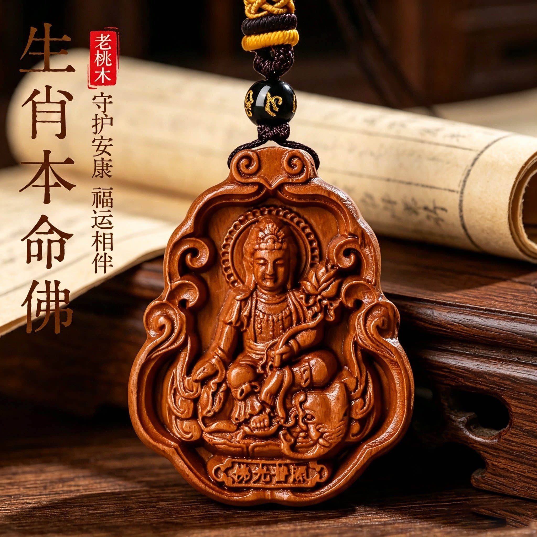 正品天然老桃木本命佛吊坠女款