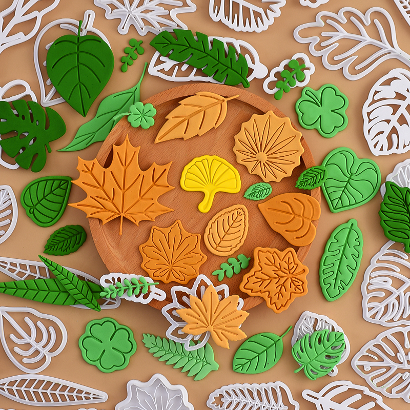 糖堡森林多款树叶翻糖切模枫叶龟背叶四叶草绿叶子蛋糕装饰模具