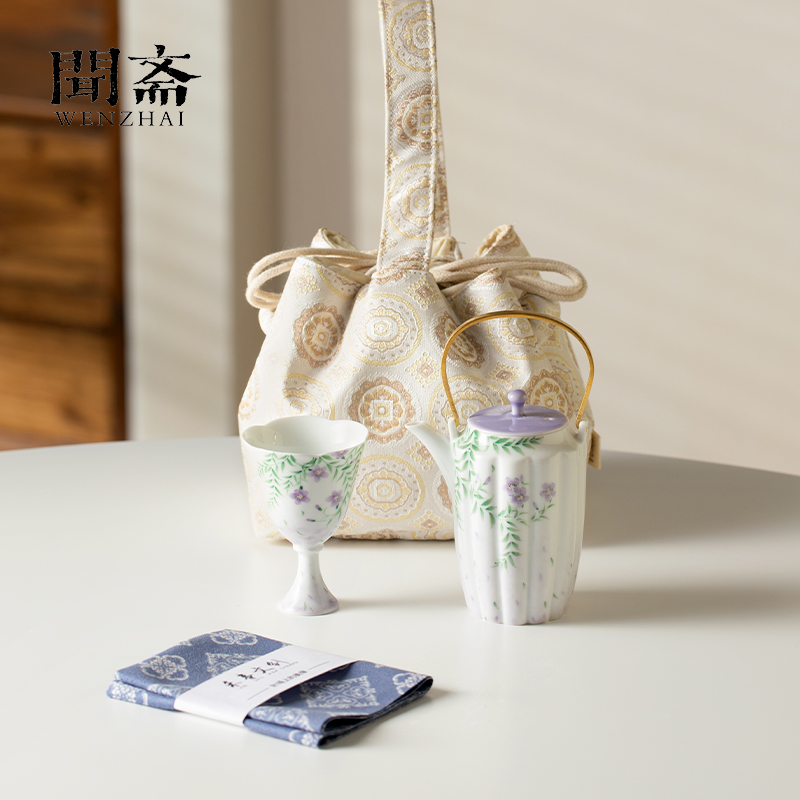 闻斋凌霄铜提梁壶一人饮旅行茶具