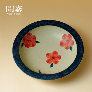 闻斋古白手绘绯花满溢壶承家用中式复古干泡盘高档茶盘干泡台茶具