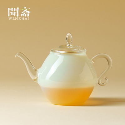 闻斋高档冰玉家用手工月吟茶壶泡茶器高端泡茶壶高硼硅玻璃耐高温