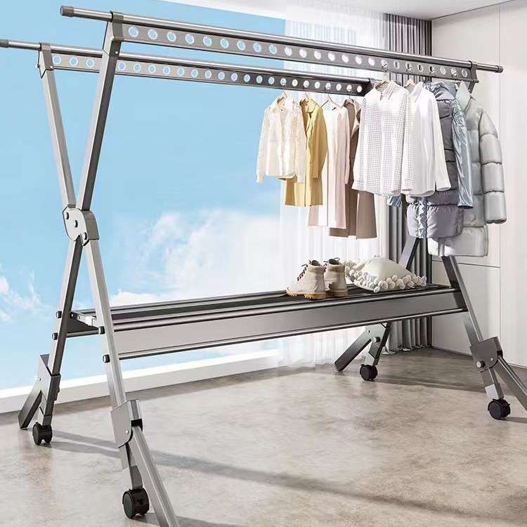 晾衣架落地折叠晾衣杆阳台伸缩室内家用晒被子婴儿架子伸缩式