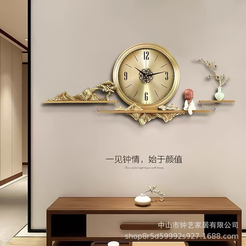 纯铜挂钟家用新中式轻奢钟表创意高级感装饰时钟表客厅挂墙石英钟