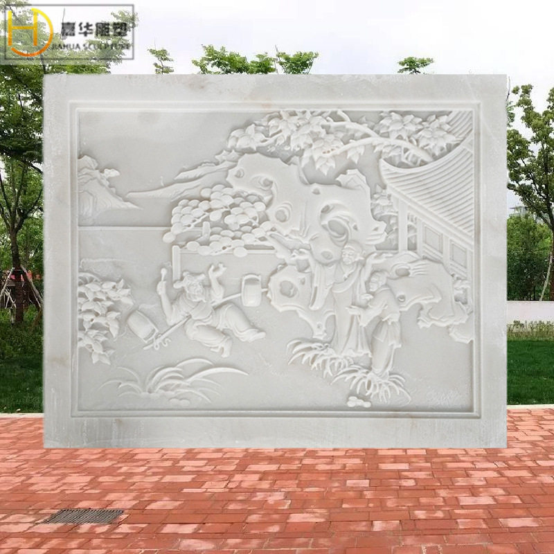 石雕花岗岩古代人物浮雕汉白玉花草大l理石中式壁画墙装饰园林摆