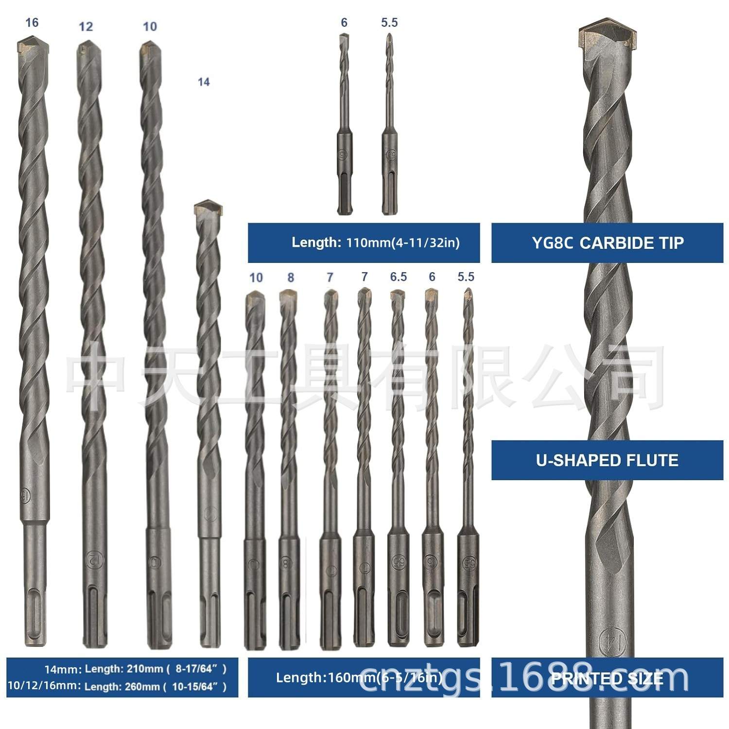 圆柄电锤钻头17件套 凿子电锤钻头套装 17PCS drill bits set