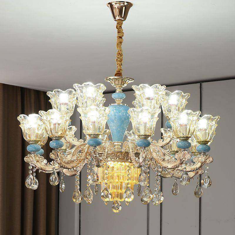欧式奢华水晶吊灯田园公主房间灯具温馨浪漫法式客餐厅灯饰家用灯