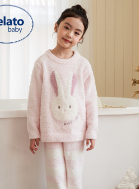 gelato baby秋冬季半边绒儿童睡衣套装女童亲子家居服宝宝加绒厚
