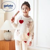 gelato baby秋冬半边绒睡衣女童加厚大童软绵绵亲子家居服套装