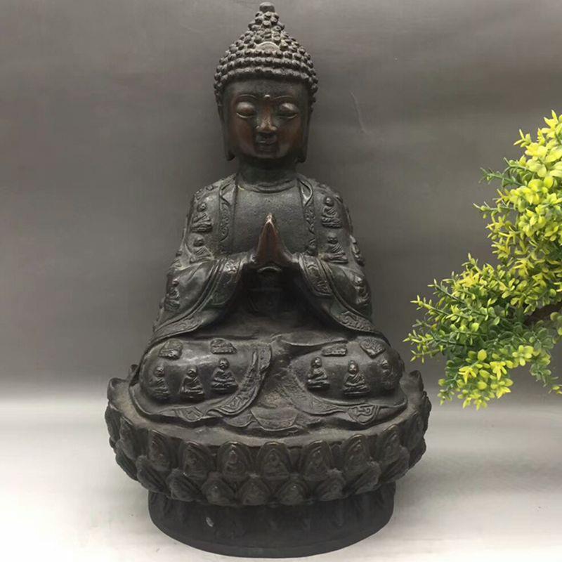 古玩杂项收藏仿古做旧紫铜释迦牟尼佛 大日如来佛铜器风水摆件