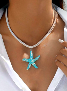 跨境欧美波西米亚风海星吊坠项链沙滩海边度假配饰星形女锁骨链