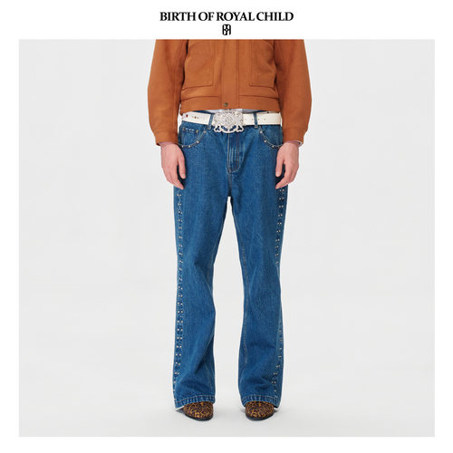 BIRTH OF ROYAL CHILD.BORC 钻钉牛仔裤微喇版型铆钉工艺赤耳面料
