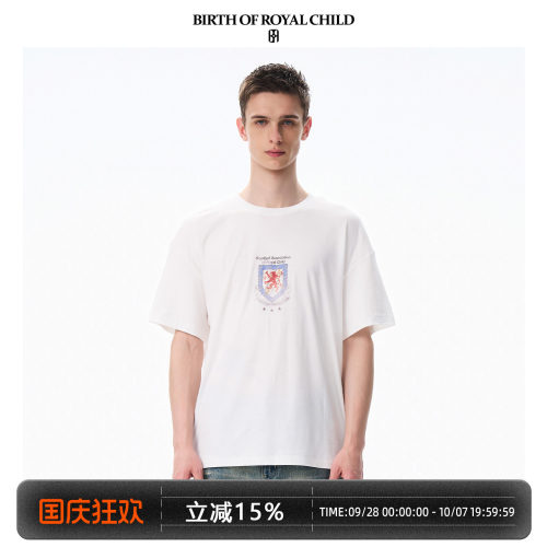 BIRTH OF ROYAL CHILD.BORC 盾徽落色TEE纯棉数码直喷做旧短袖T恤