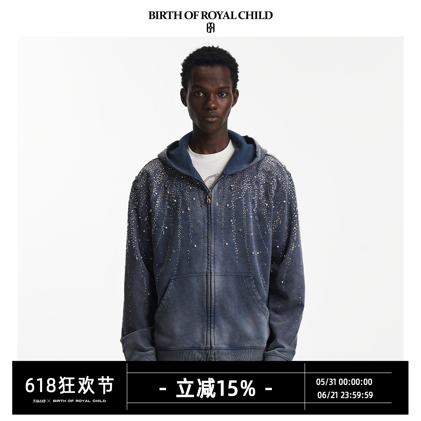 BIRTH OF ROYAL CHILD.BORC 【刘宪华同款】星星满钻复古水洗帽衫
