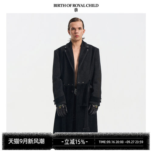 BIRTH OF ROYAL CHILD.BORC 拼接刺绣大衣哥特美学羊毛混纺双绑带