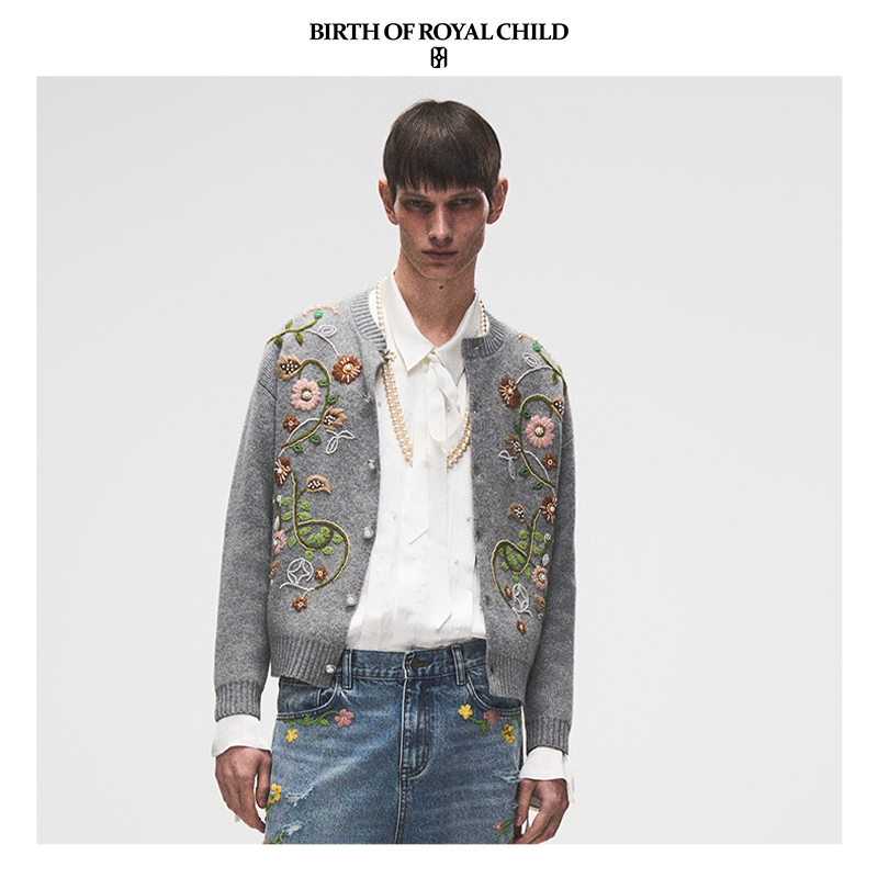 BIRTH OF ROYAL CHILD.BORC 【王源同款】手绣花卉开衫外套男