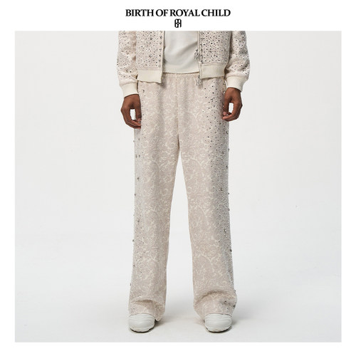 BIRTH OF ROYAL CHILD.BORC 【丁程鑫同款】腰果花珍珠运动裤男