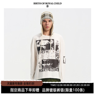 张峻豪同款 BIRTH CHILD.BORC ROYAL 海报贴布长T沙洗做旧