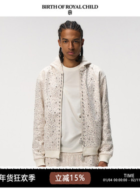 BIRTH OF ROYAL CHILD.BORC 【丁程鑫同款】腰果花珍珠拉链帽衫男