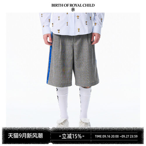 BIRTH OF ROYAL CHILD.BORC 格纹烫钻短裤缎带威尔士亲王格五分裤