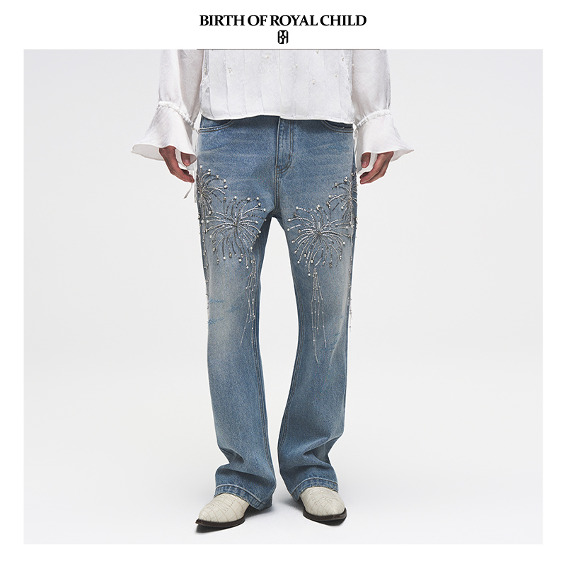 BIRTH OF ROYAL CHILD.BORC 【尤长靖同款】珍珠烟花珠链牛仔裤男