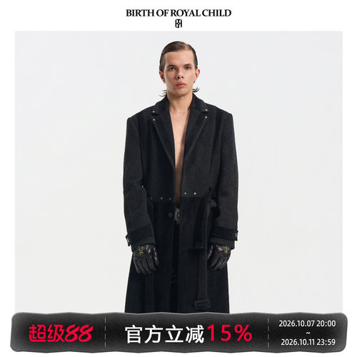 BIRTH OF ROYAL CHILD.BORC 拼接刺绣大衣哥特美学羊毛混纺双绑带