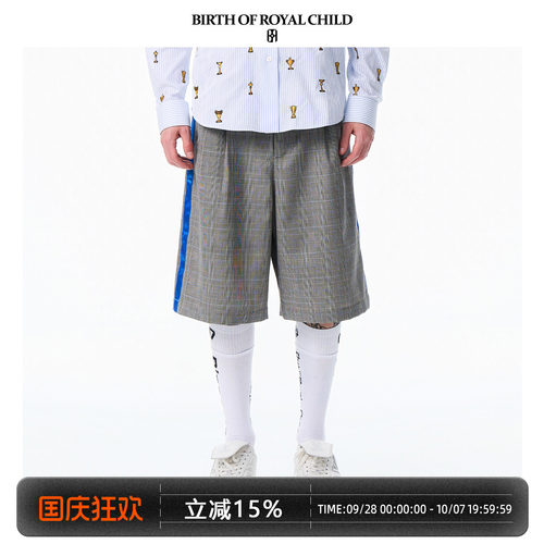 BIRTH OF ROYAL CHILD.BORC 格纹烫钻短裤缎带威尔士亲王格五分裤