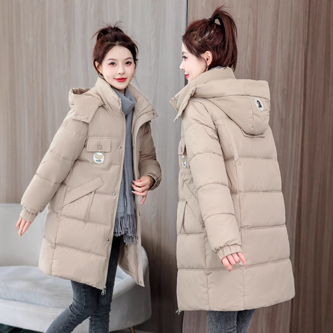 正品羽绒棉服女中长款2024冬季新款时尚修身显瘦加厚白绒连帽