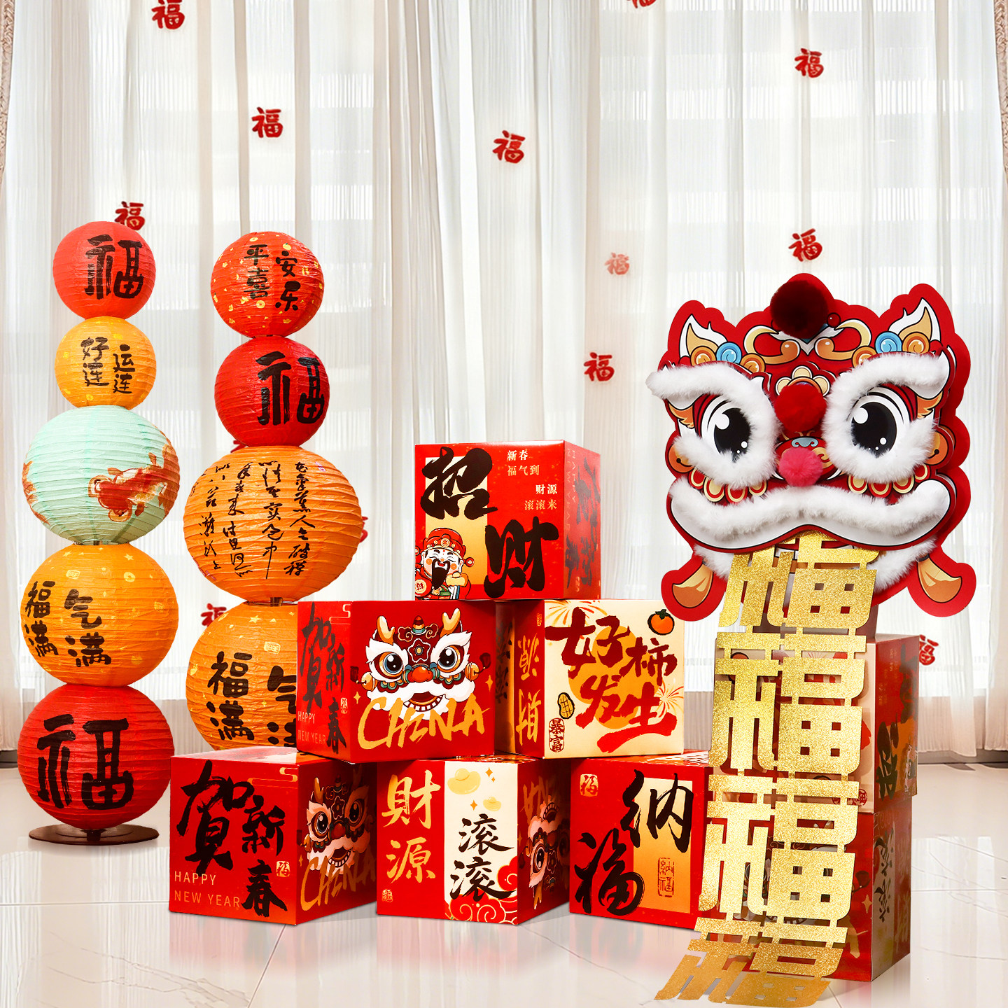 新年纳福立体醒狮摆件2026马年客厅布置用品春节过年元旦场景装饰