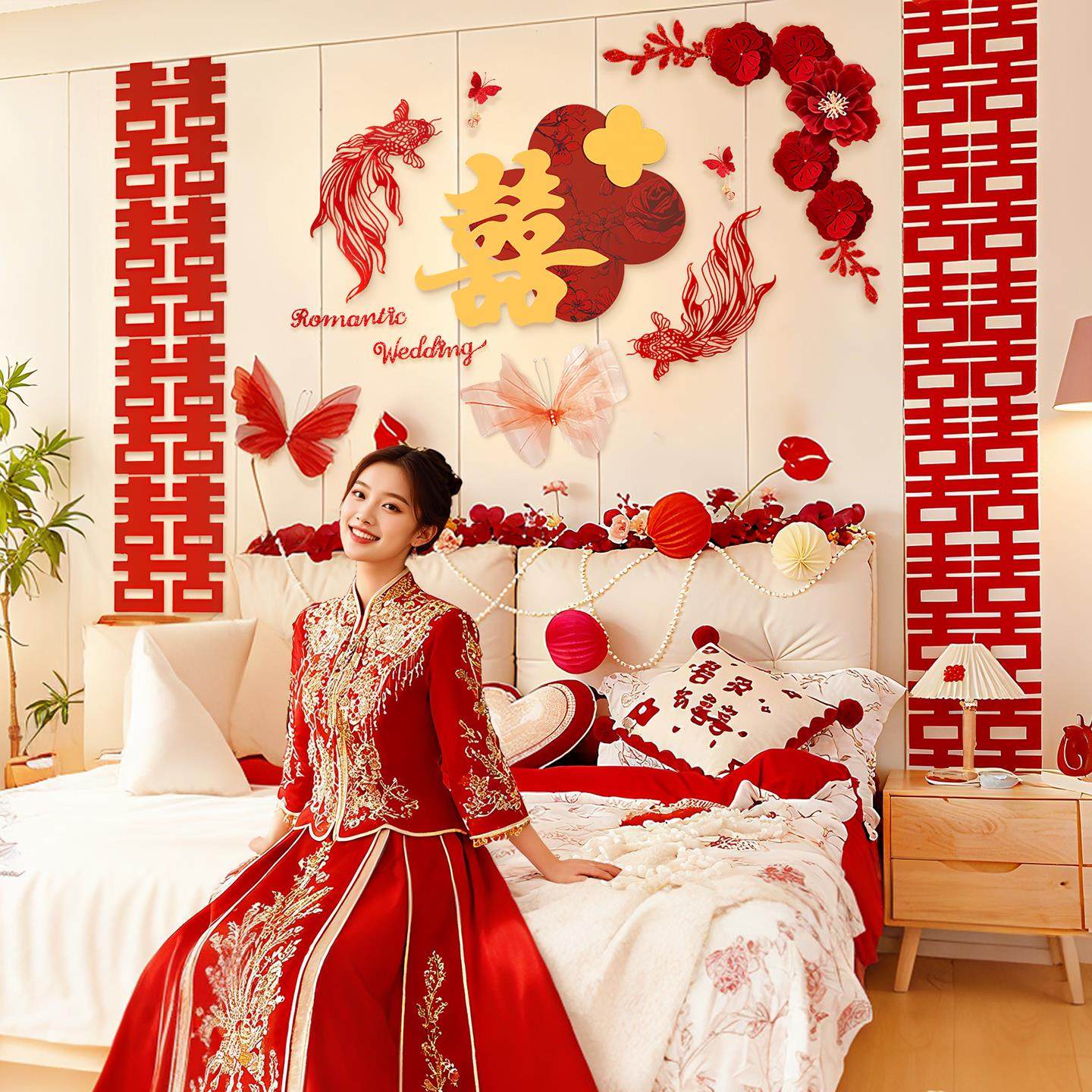 婚房床头背景墙布置结婚男方女方新房高级感装饰婚礼喜字kt板拉花,节庆用品/礼品,婚房装扮用品,淘宝优惠券,粉丝福利购,淘宝优惠卷