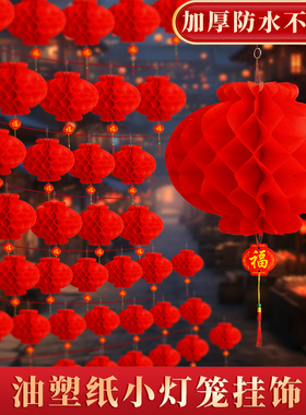 小红灯笼2025新款新年蜂窝球油纸灯笼挂饰树上室户外结婚连串喜庆