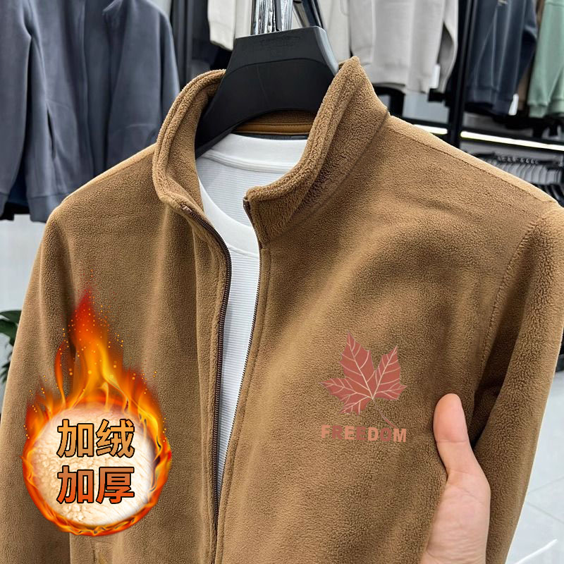 高级感潮流卫衣外套男双面奥粒绒夹克衫保暖外搭长袖立领休闲上衣