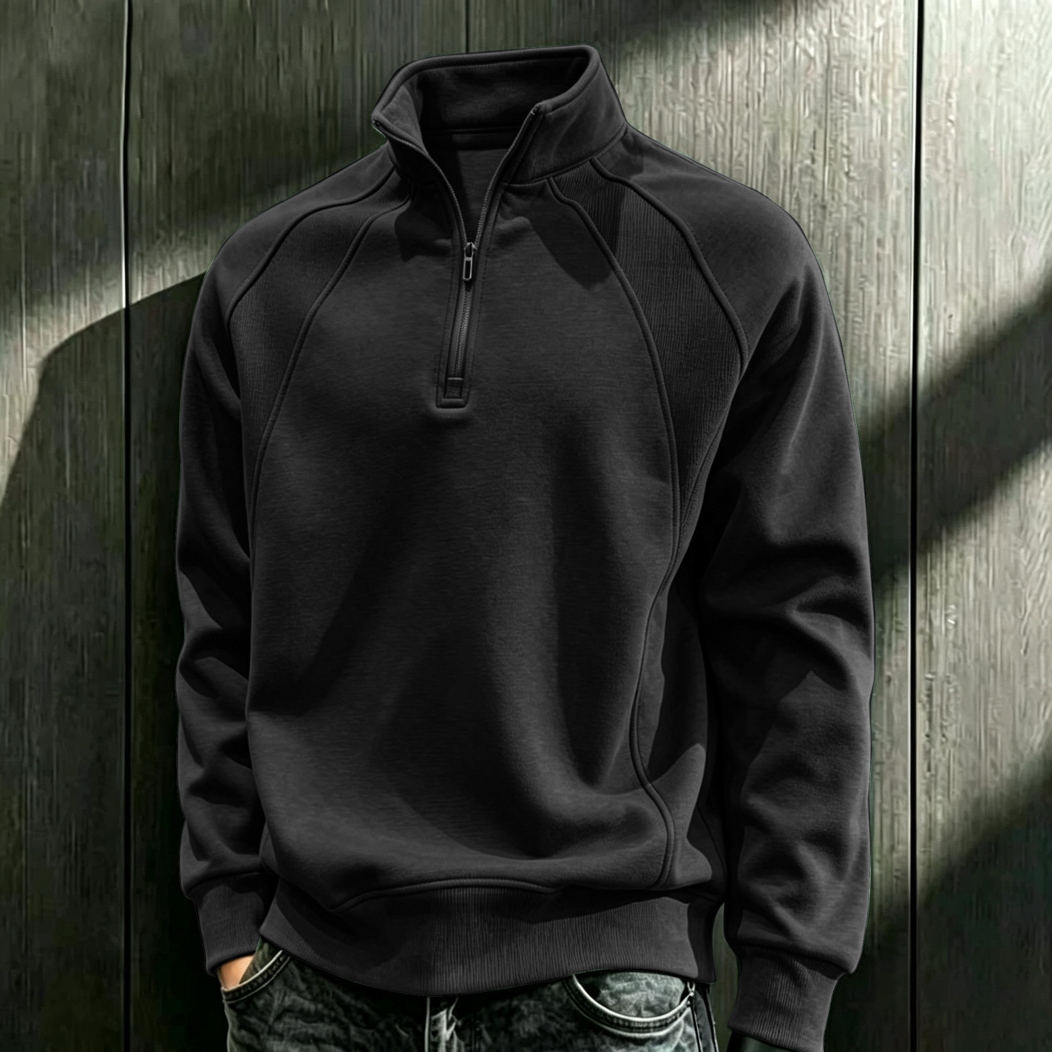 潮流新款半拉链纯色秋冬上衣ins胖人宽松遮肚子立领卫衣潮