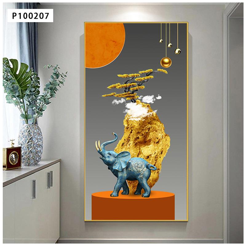 吉象玄关画轻奢动物客厅晶瓷挂画简约壁画大气过道走廊竖版装饰画图片