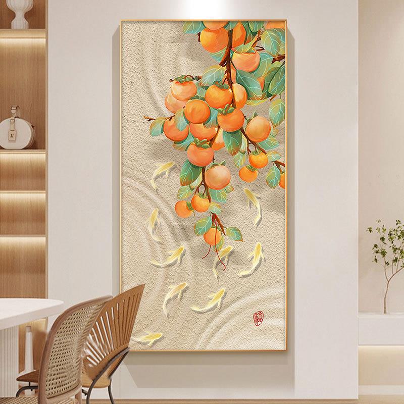 新中式入户玄关装饰画九鱼图客厅走廊过道壁画现代轻奢楼梯间挂画图片