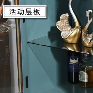 乡村孔雀玻璃绿边柜展示柜客厅实木高酒柜单门储物柜 美式