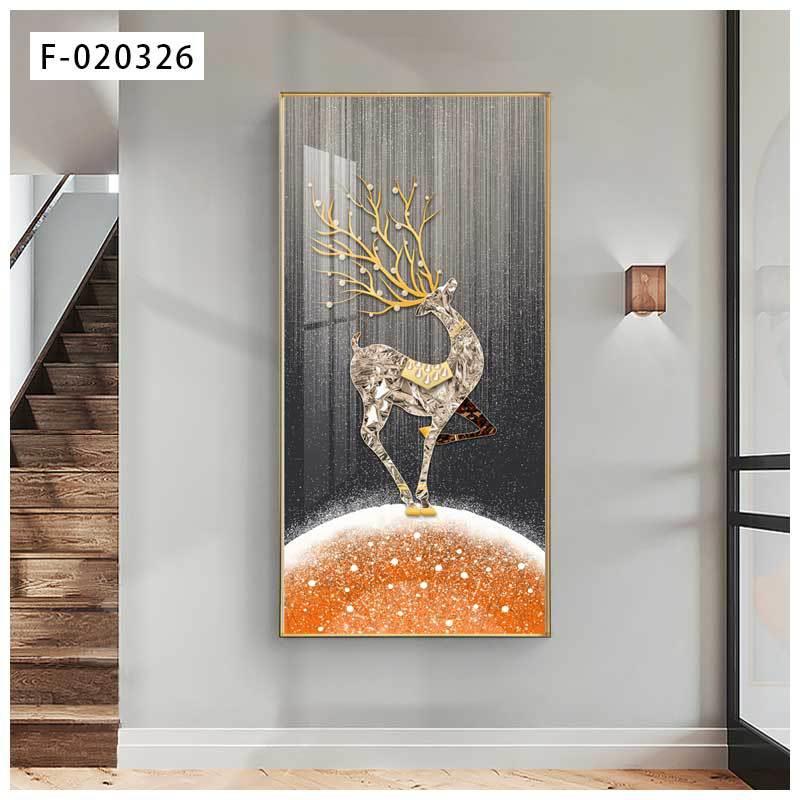 时尚简约抽象晶瓷玄关装饰画竖版入户走廊过道挂画麋鹿背景墙壁画图片