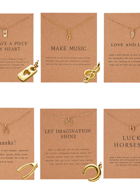 厂家新款纸卡爱心合金项链创意音符吊坠时尚百搭项饰低价