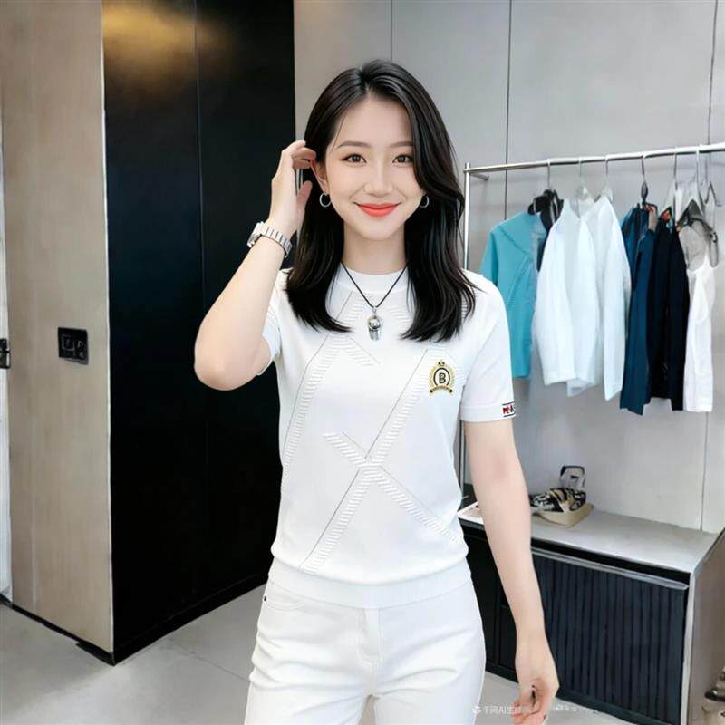 红玲珑服饰1时尚男士修身百搭冰丝T恤透气刺绣韩版休闲针织短袖